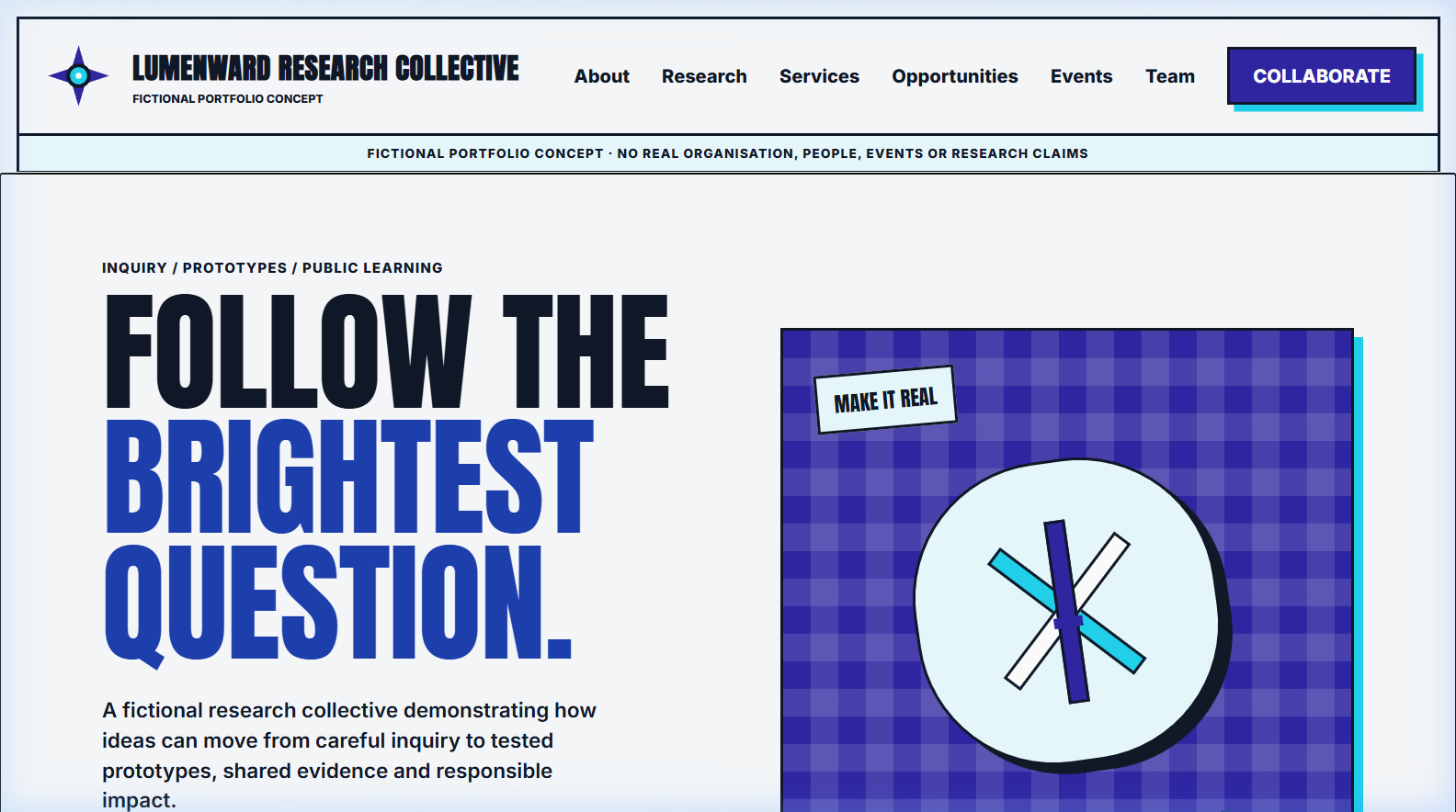 Lumenward Research Collective web application interface built with React and Supabase CMS